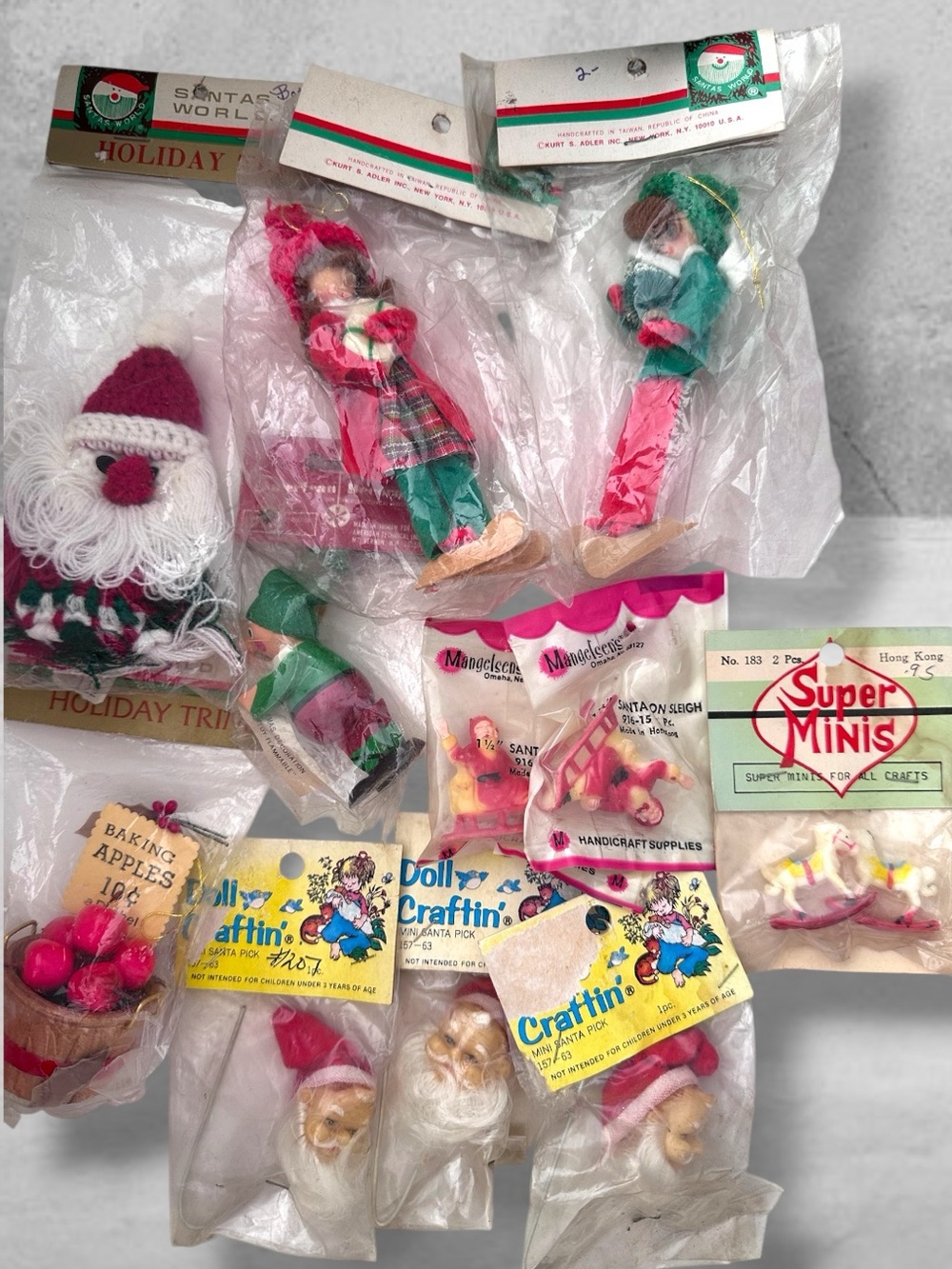 11 Vintage NOS Kurt Adler Santas World Holiday Trim SUPER MINIS ORNAMENTS CRAFTS